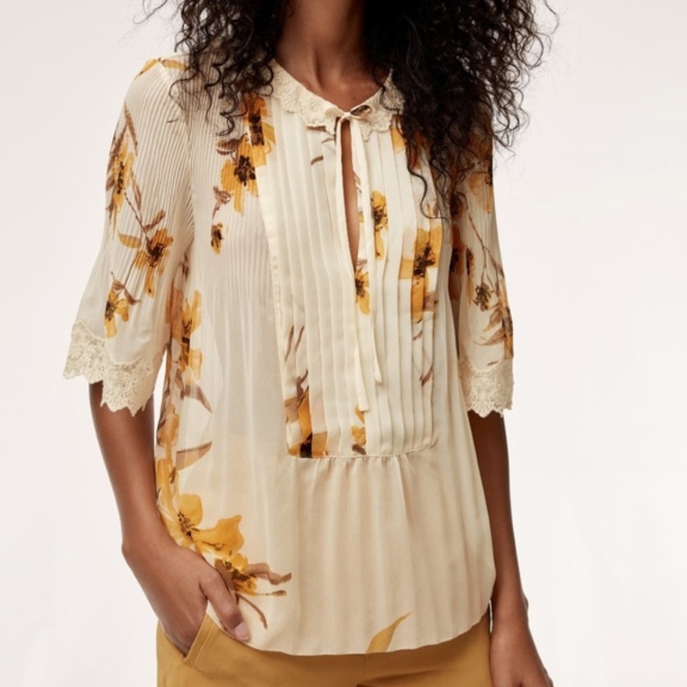 Aritzia Wilfred Matthieu Pleated Floral Blouse